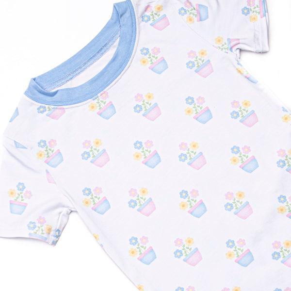 Potted Petals Bamboo Pajama Short Set, Blue