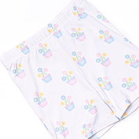 Potted Petals Bamboo Pajama Short Set, Blue