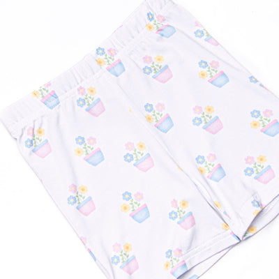 Potted Petals Bamboo Pajama Short Set, Blue