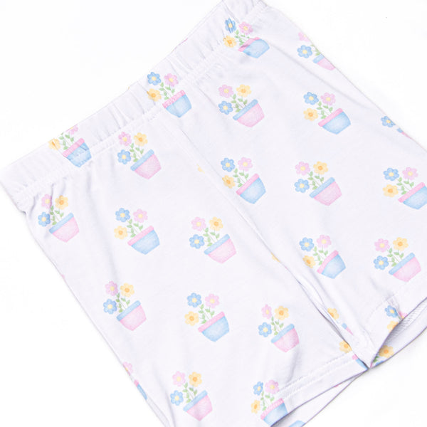 Potted Petals Bamboo Pajama Short Set, Blue