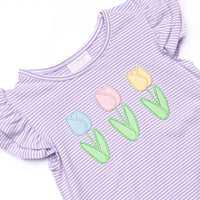 Spring Blooms Applique Short Set, Purple Stripe