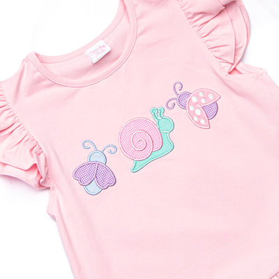 Critter Crawlers Applique Ruffle Short Set, Pink