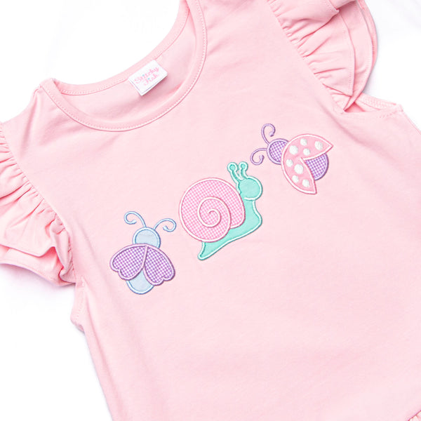 Critter Crawlers Applique Ruffle Short Set, Pink