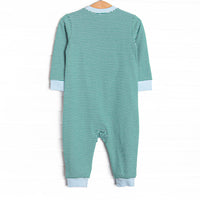 Sleigh Ride Sidekick Applique Romper, Green Stripe