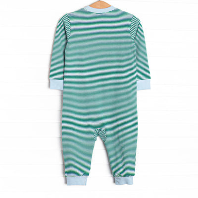 Sleigh Ride Sidekick Applique Romper, Green Stripe