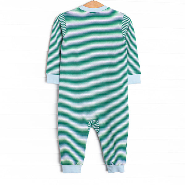 Sleigh Ride Sidekick Applique Romper, Green Stripe