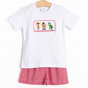 Story Time Friends Smocked Short Set, Red