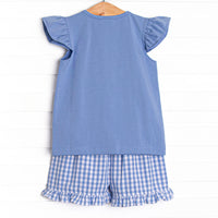 Seafarer Sails Smocked Ruffle Short Set, Blue