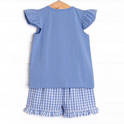 Seafarer Sails Smocked Ruffle Short Set, Blue