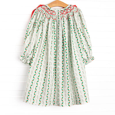 Giving Season Garland Smocked Bishop Dress, Green