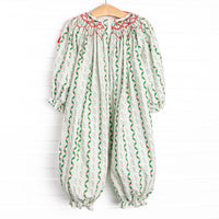 Giving Season Garland Smocked Romper, Green