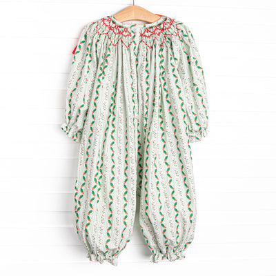 Giving Season Garland Smocked Romper, Green