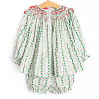 Giving Season Garland Smocked Bloomer Set, Green