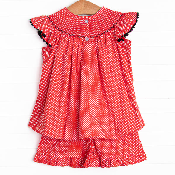 Miss Mouse Smocked Ruffle Short Set, Red