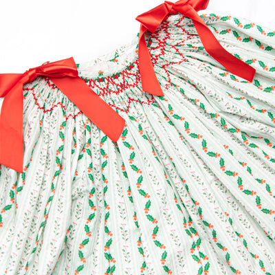 Giving Season Garland Smocked Romper, Green