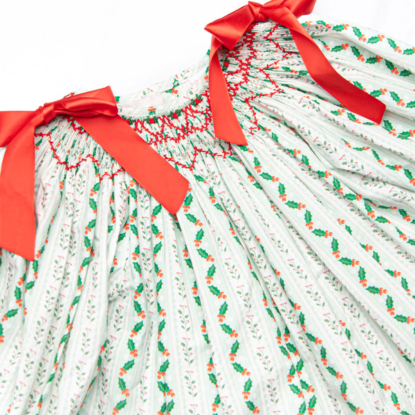Giving Season Garland Smocked Romper, Green