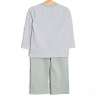 Steam Engine Applique Pant Set, Green Stripe
