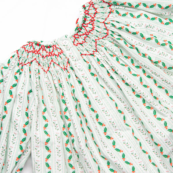 Giving Season Garland Smocked Romper, Green