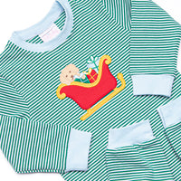 Sleigh Ride Sidekick Applique Romper, Green Stripe