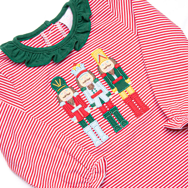 Toy Soldier Trio Applique Ruffle Romper, Red