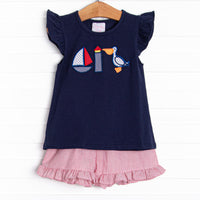 Lookout Lady Applique Short Set, Navy