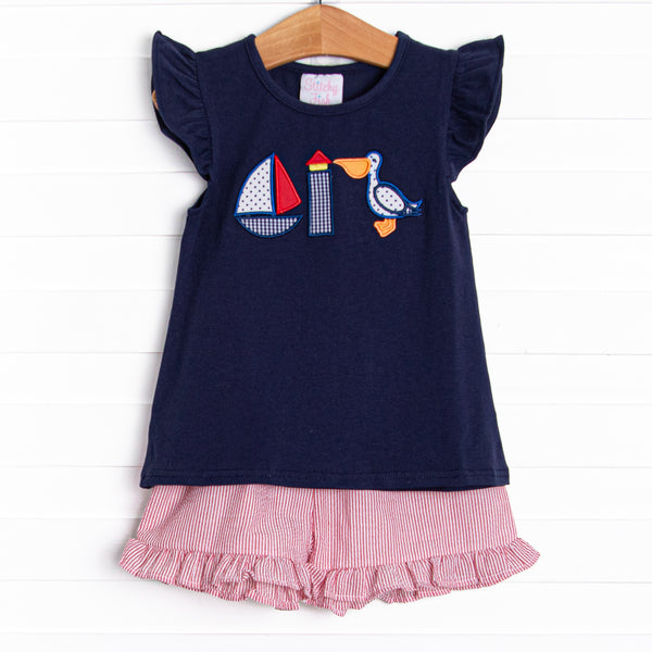 Lookout Lady Applique Short Set, Navy
