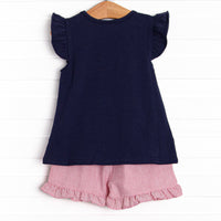 Lookout Lady Applique Short Set, Navy