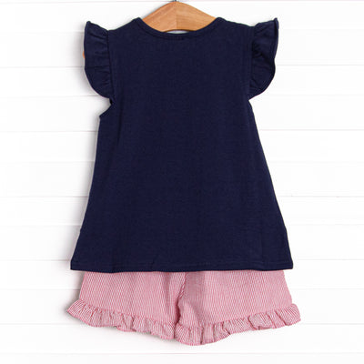 Lookout Lady Applique Short Set, Navy