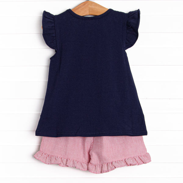 Lookout Lady Applique Short Set, Navy