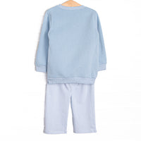Tilling Tractors Applique Sweatshirt Pant Set, Blue