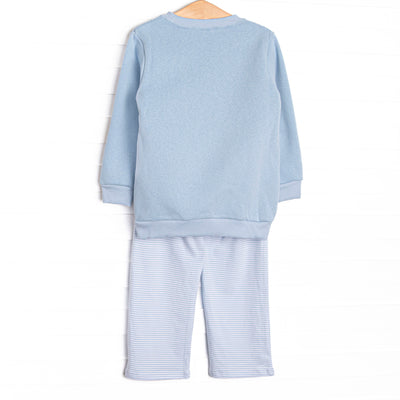 Tilling Tractors Applique Sweatshirt Pant Set, Blue