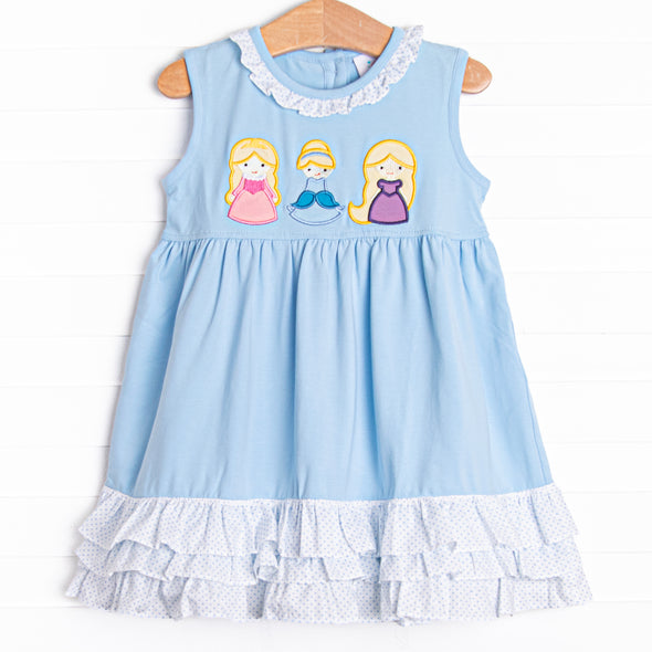 Three Princess Applique Dress, Blue