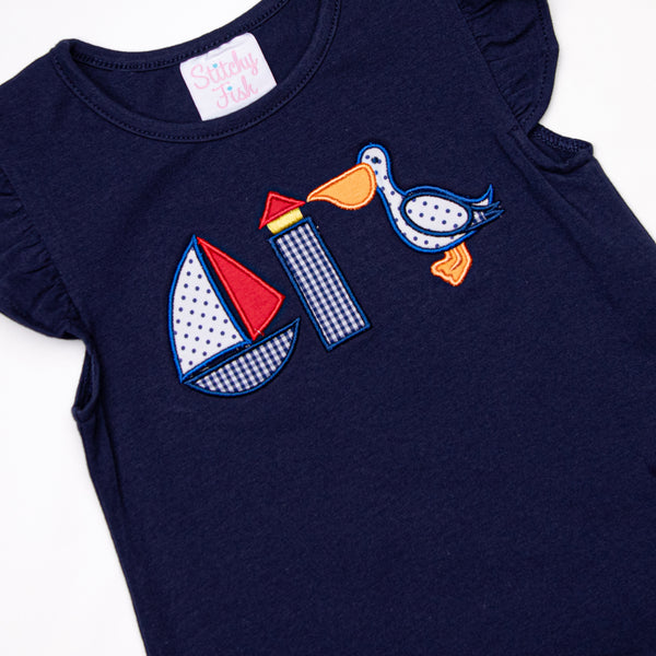 Lookout Lady Applique Short Set, Navy