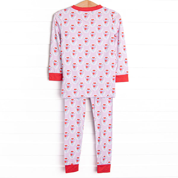 Marigold Medallions Bamboo Pajama Set, Pink