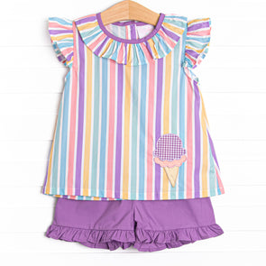 Sherbet Scoops Applique Ruffle Short Set, Purple