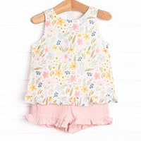 Flower Fields Muslin Short Set, Pink
