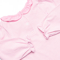 Sleigh Ride Sidekick Applique Ruffle Romper, Pink Stripe