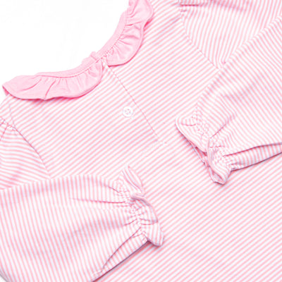 Sleigh Ride Sidekick Applique Ruffle Romper, Pink Stripe