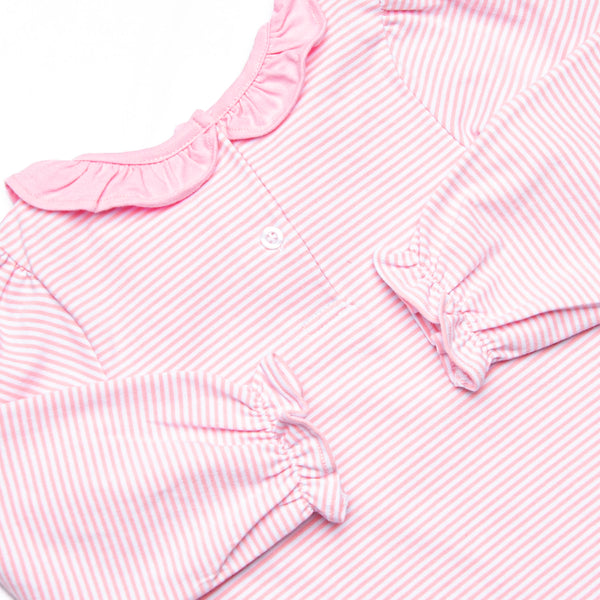 Sleigh Ride Sidekick Applique Ruffle Romper, Pink Stripe