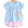 Mouse in the House Applique Ruffle Short Set, Blue