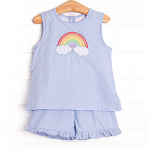 Rainy Day Rays Applique Ruffle Short Set, Blue