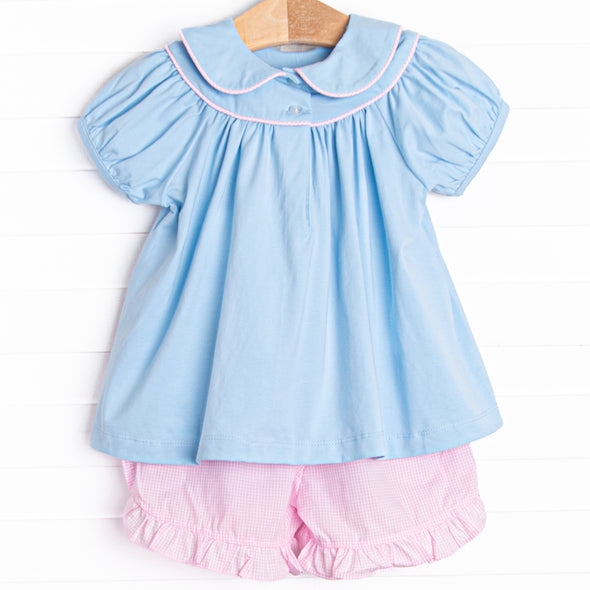 Mouse in the House Applique Ruffle Short Set, Blue
