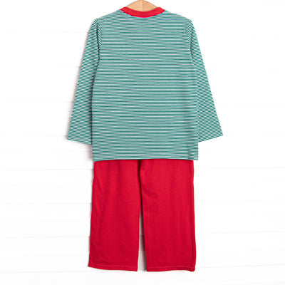 Santa's Best Friend Applique Pant Set, Green