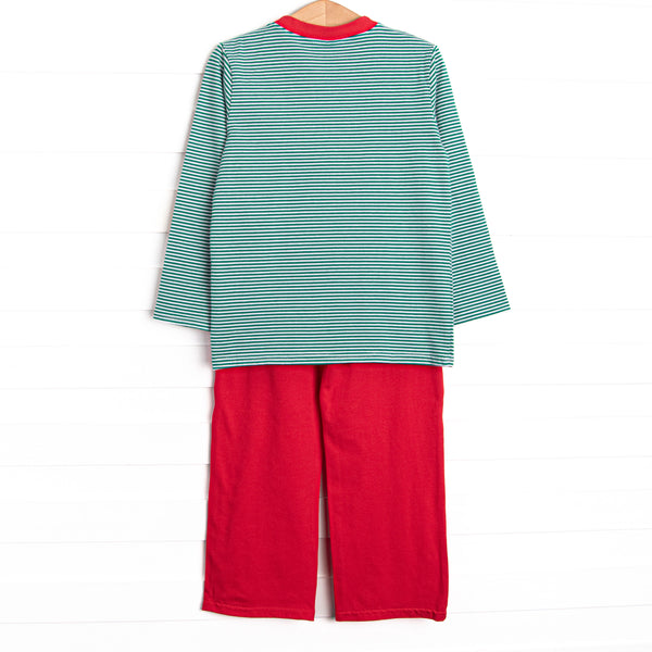 Santa's Best Friend Applique Pant Set, Green