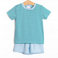 Charles Short Set, Light Blue and Teal Stripe