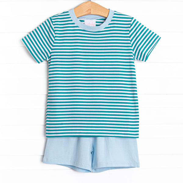 Charles Short Set, Light Blue and Teal Stripe