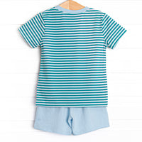 Charles Short Set, Light Blue and Teal Stripe