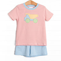 Colorblock Construction Applique Short Set, Orange