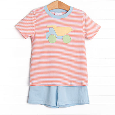 Colorblock Construction Applique Short Set, Orange
