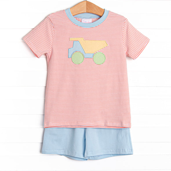 Colorblock Construction Applique Short Set, Orange